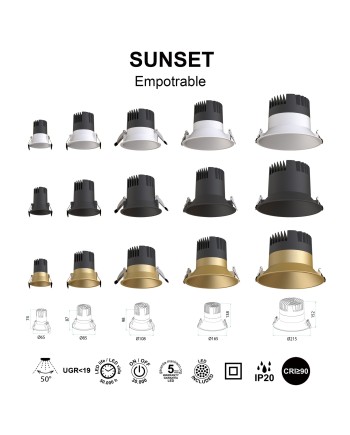 SUNSET * Empotrable LED 20/30W Marco Oro